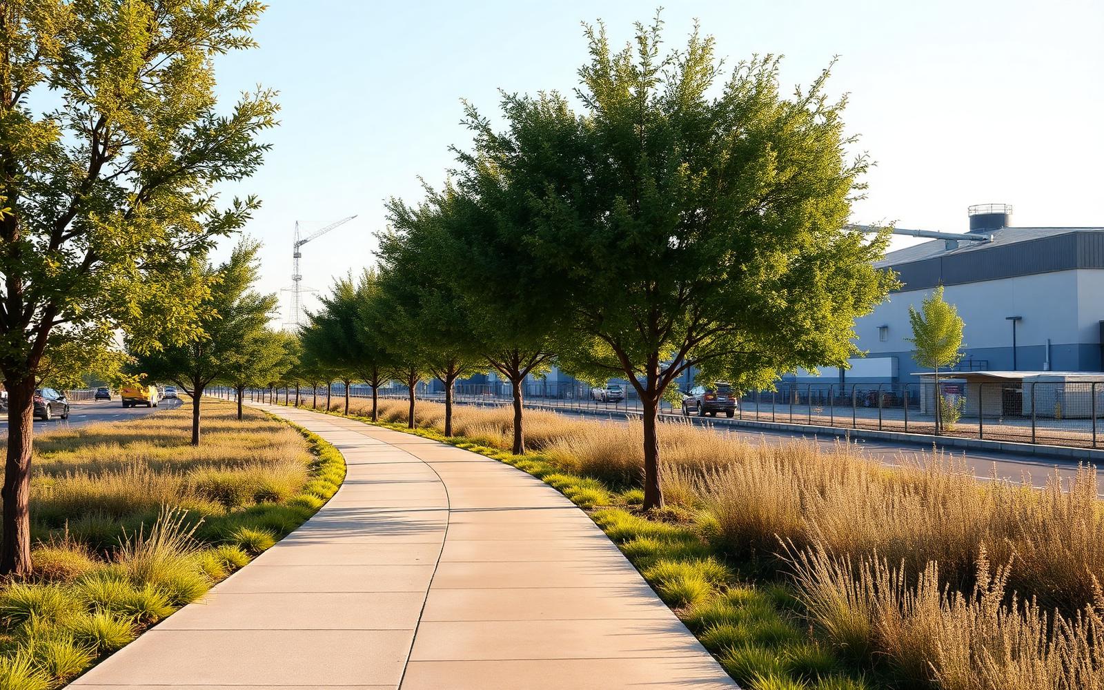 Indicative landscape concept showing tree-lined footpath next to the development