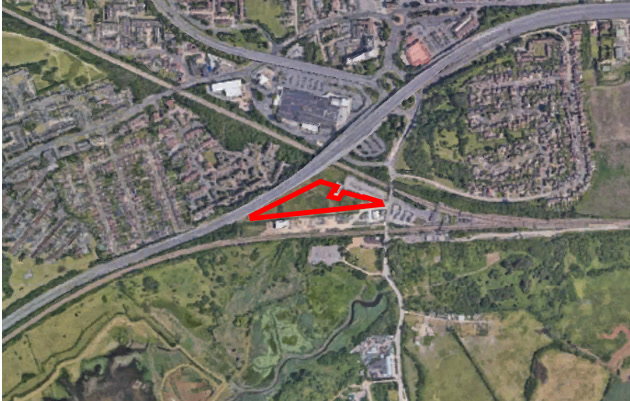 Aerial site location plan with the redevelopment area outlined in red